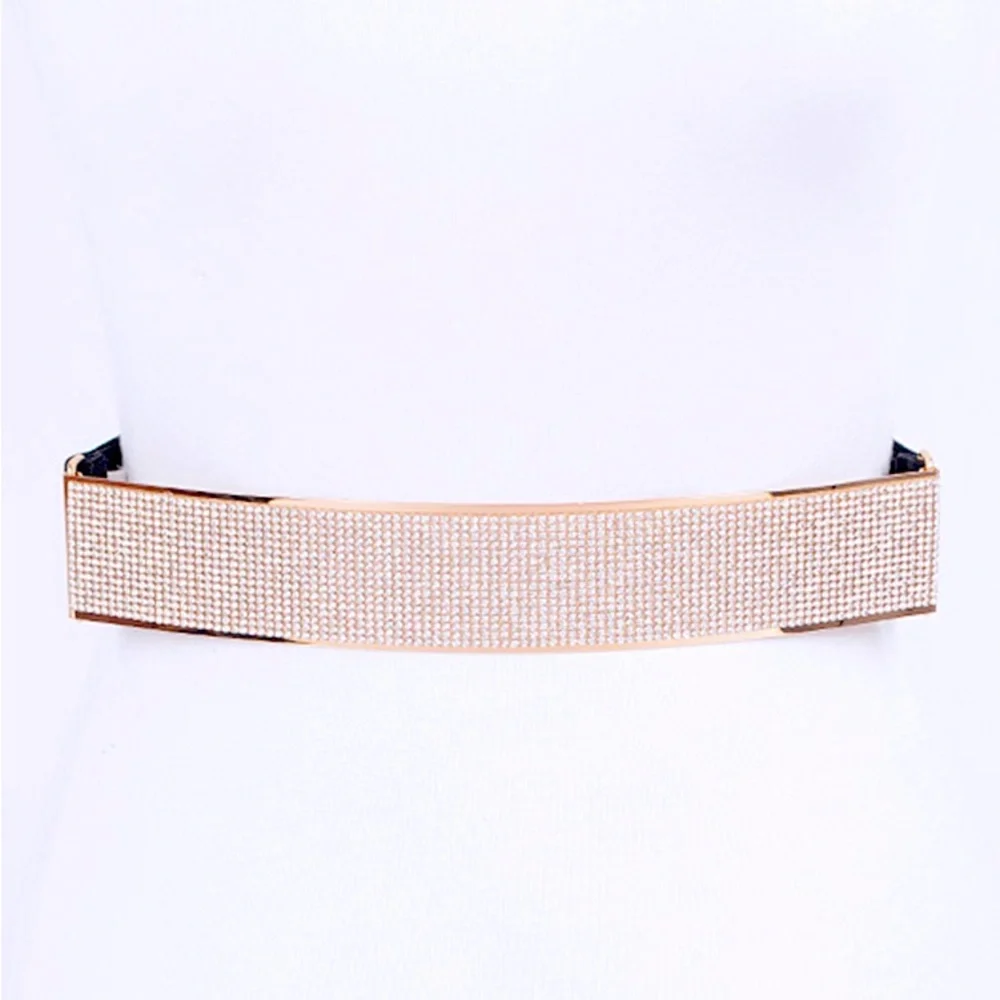 Rhinestone Metallic Plaque Elastic Statement Belt
